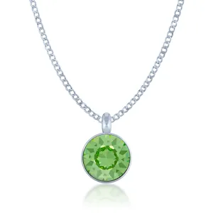 Bella Pendant Necklace with Green Peridot Round Crystals from Swarovski Silver Toned Rhodium Plated