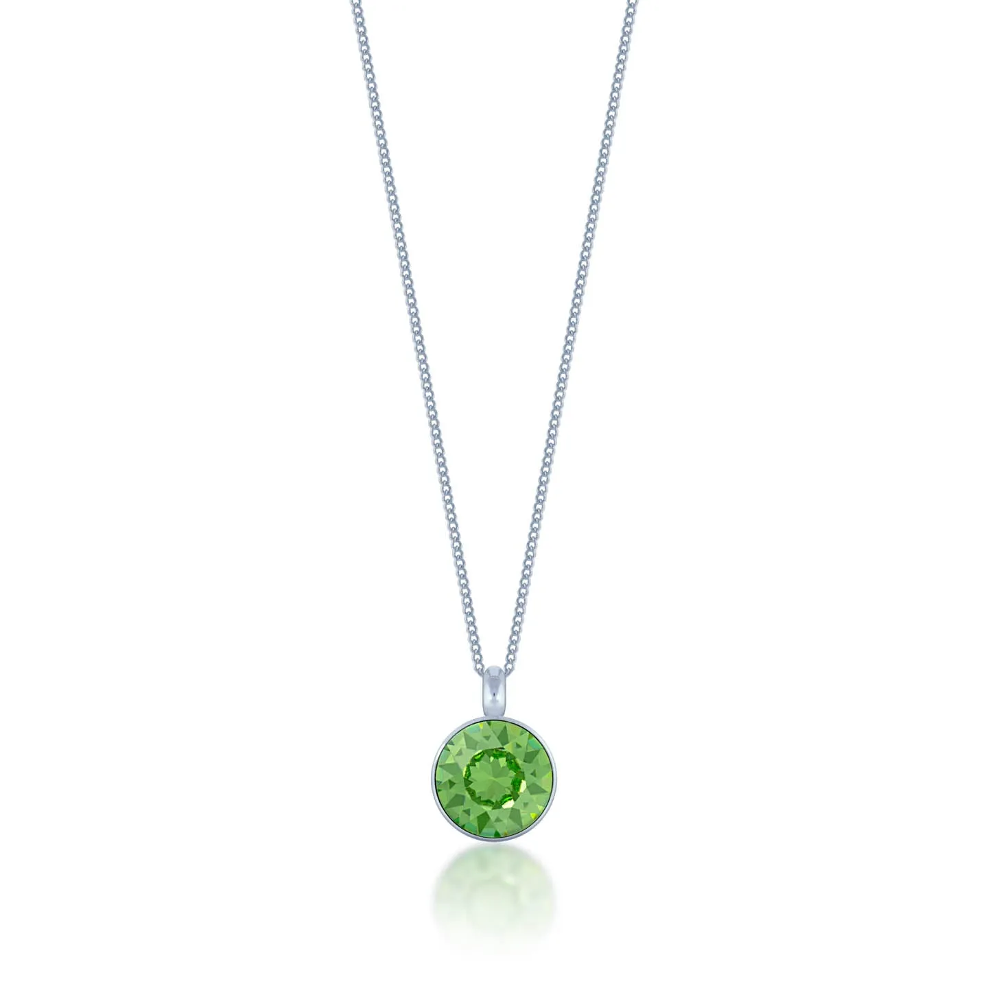 Bella Pendant Necklace with Green Peridot Round Crystals from Swarovski Silver Toned Rhodium Plated