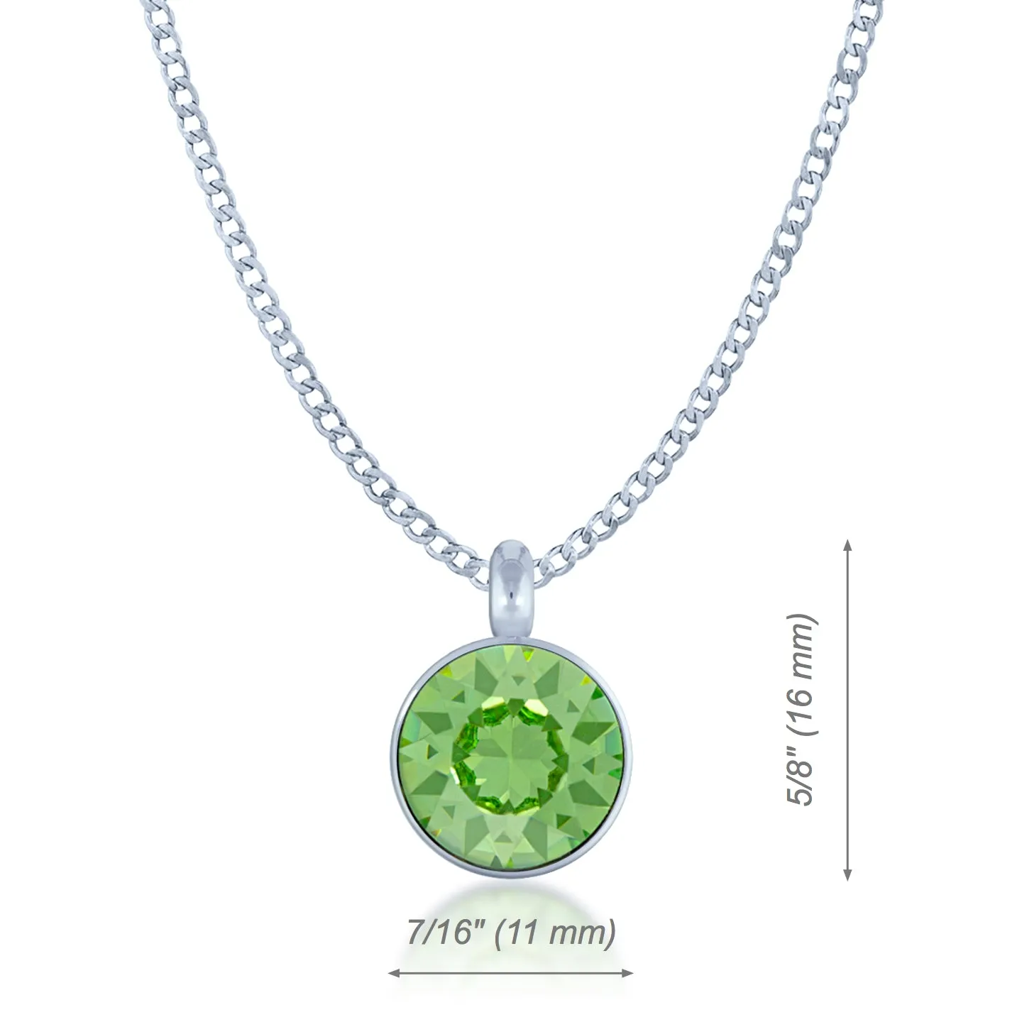 Bella Pendant Necklace with Green Peridot Round Crystals from Swarovski Silver Toned Rhodium Plated