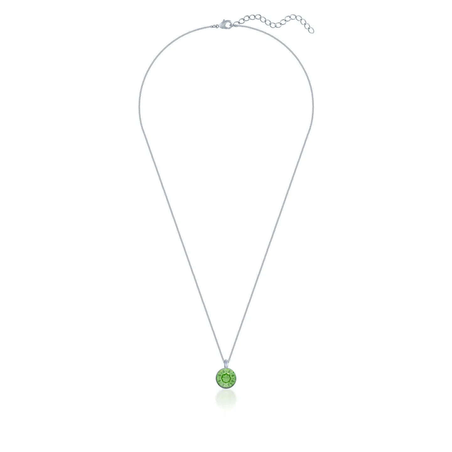 Bella Pendant Necklace with Green Peridot Round Crystals from Swarovski Silver Toned Rhodium Plated