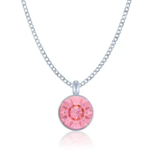 Bella Pendant Necklace with Pink Light Rose Round Crystals from Swarovski Silver Toned Rhodium Plated