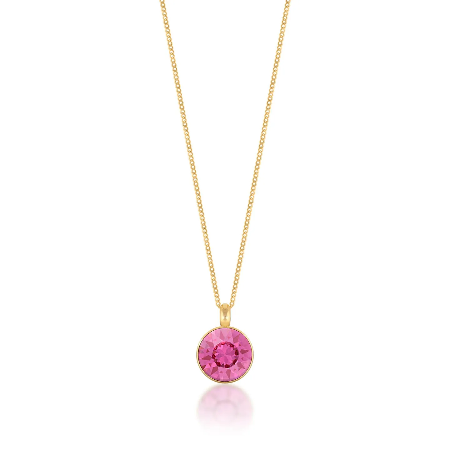 Bella Pendant Necklace with Pink Rose Round Crystals from Swarovski Gold Plated