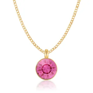 Bella Pendant Necklace with Pink Rose Round Crystals from Swarovski Gold Plated