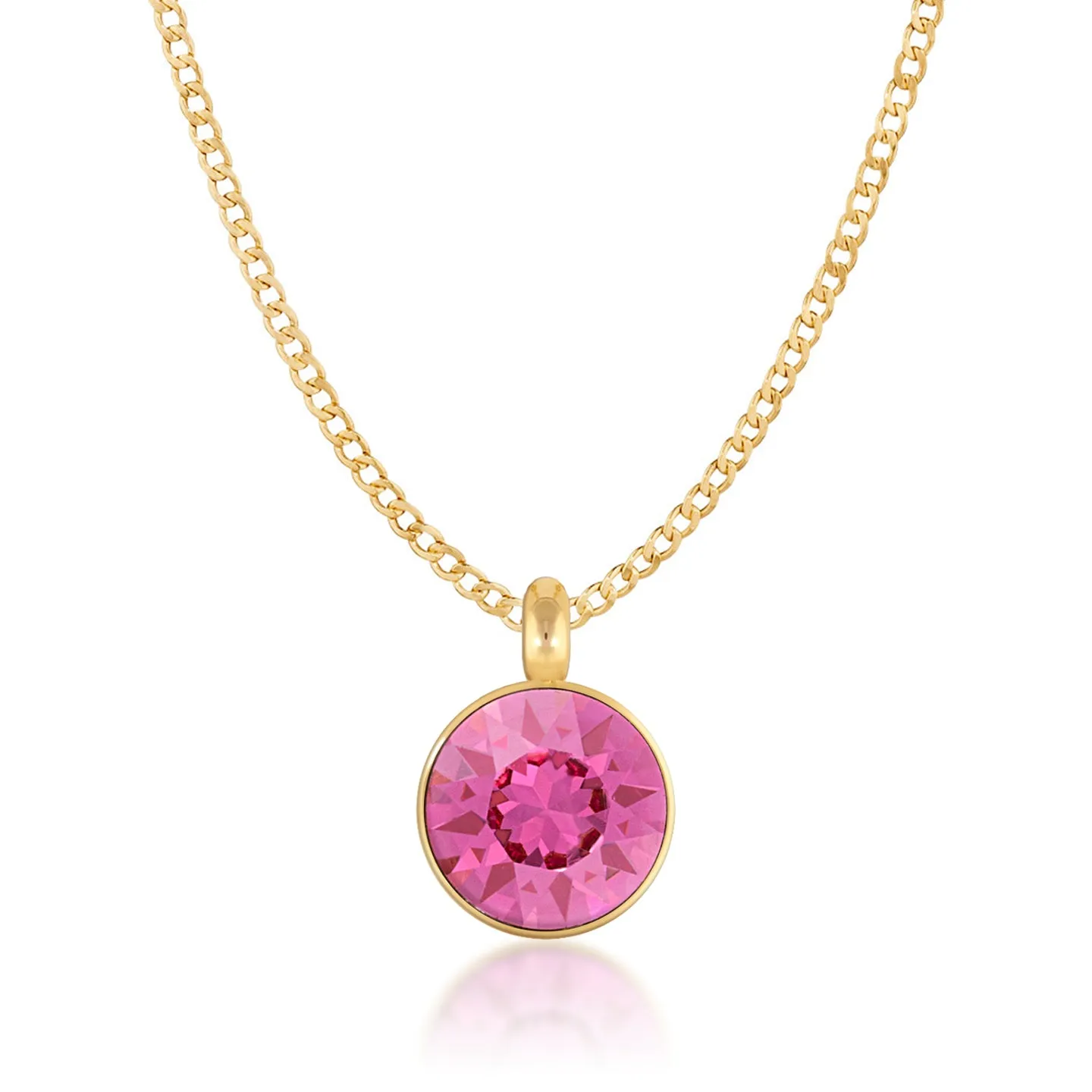 Bella Pendant Necklace with Pink Rose Round Crystals from Swarovski Gold Plated