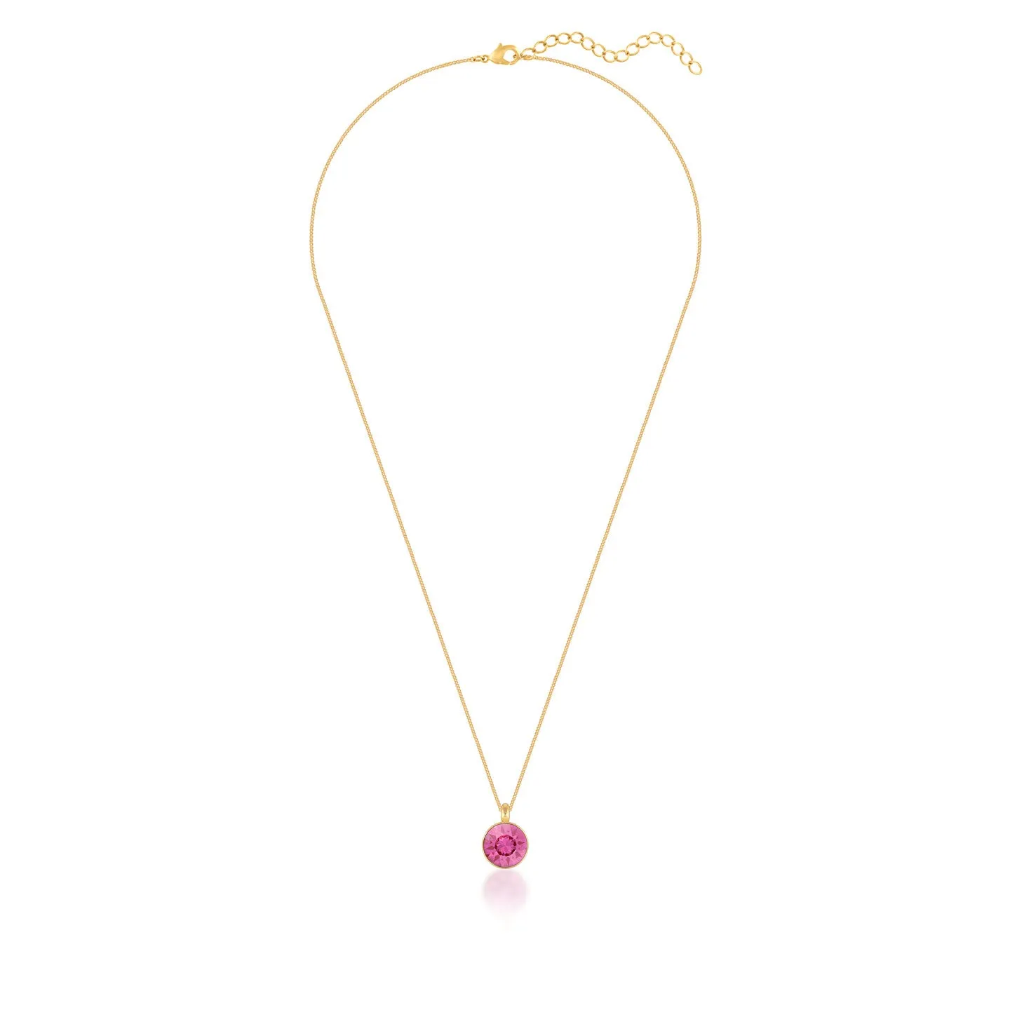 Bella Pendant Necklace with Pink Rose Round Crystals from Swarovski Gold Plated