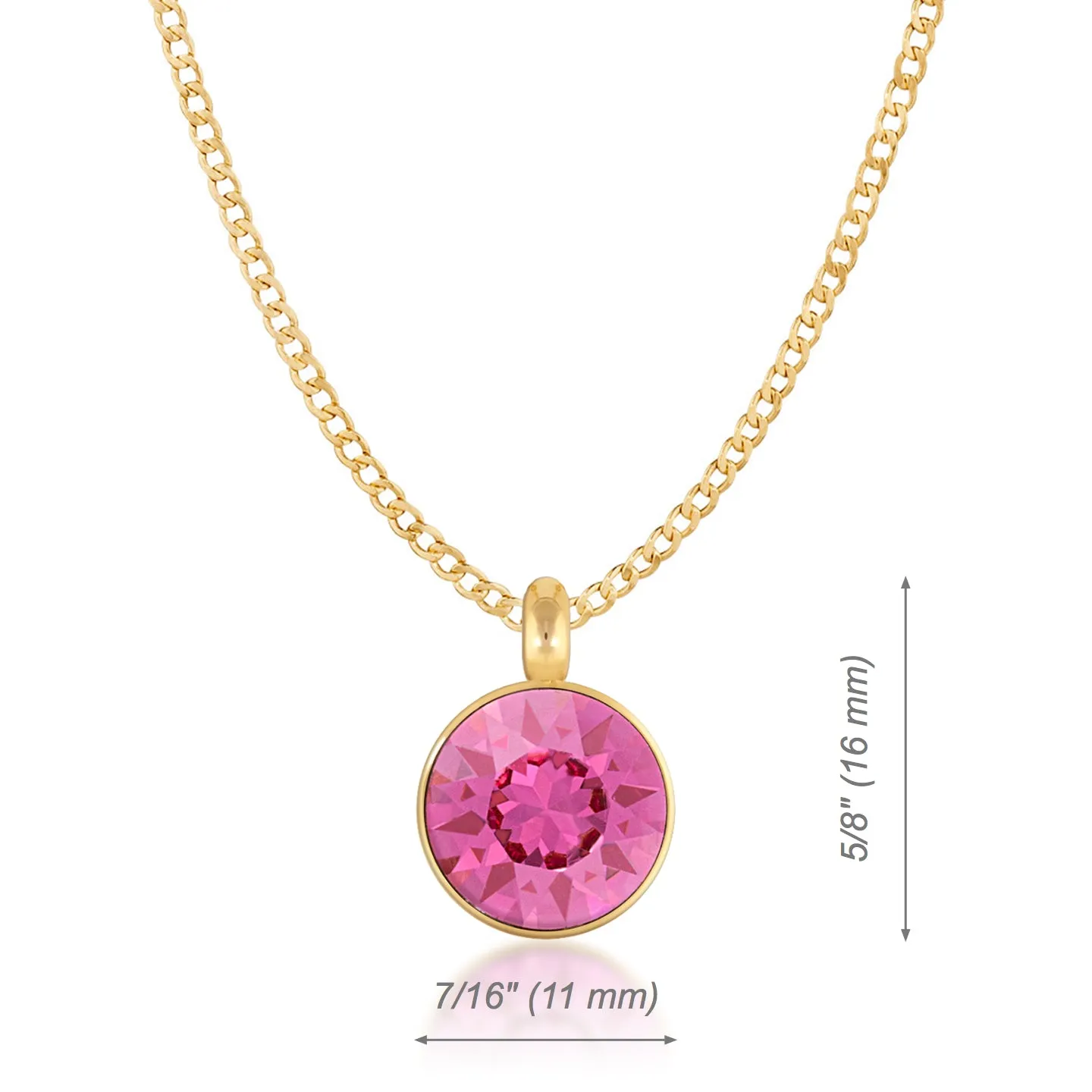 Bella Pendant Necklace with Pink Rose Round Crystals from Swarovski Gold Plated