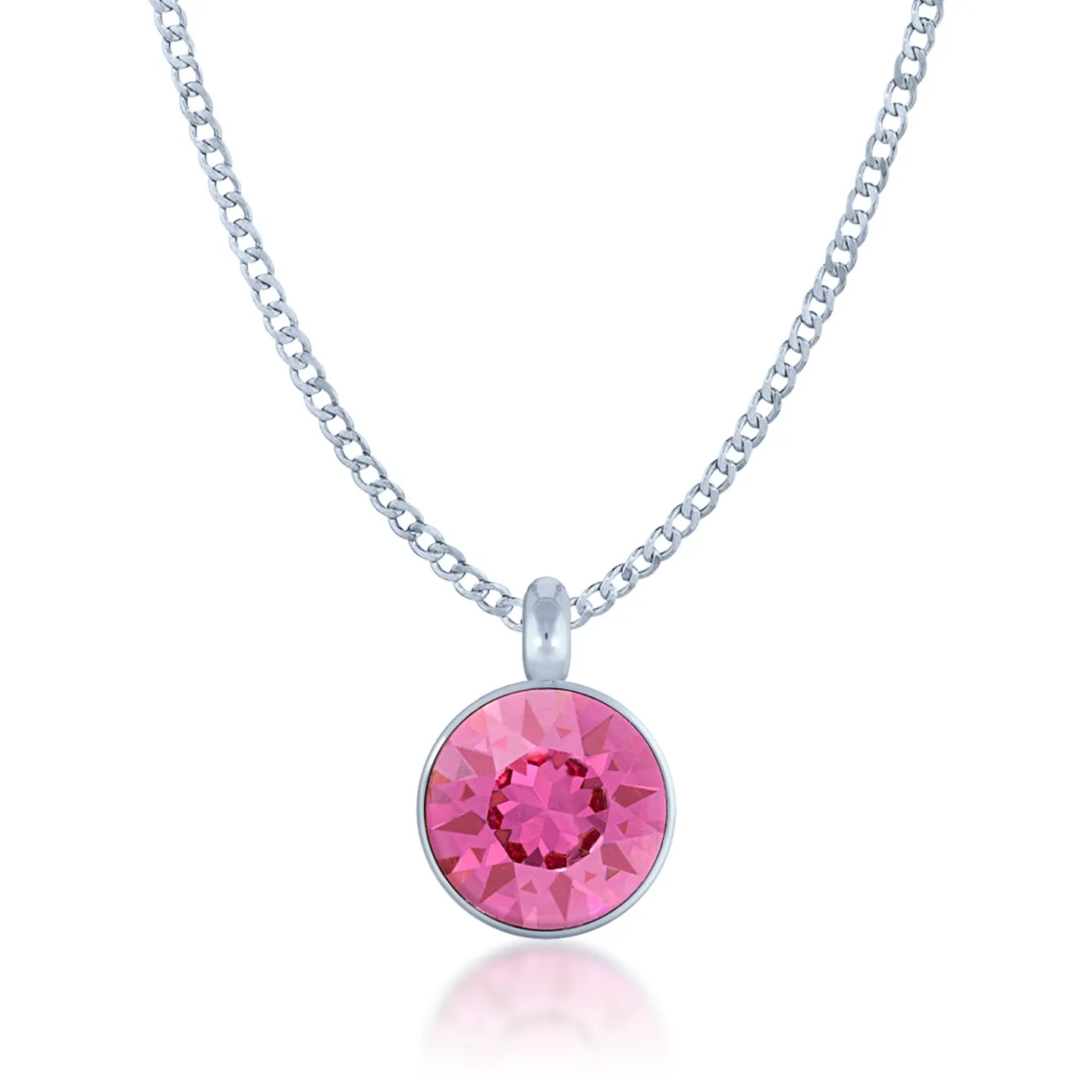 Bella Pendant Necklace with Pink Rose Round Crystals from Swarovski Silver Toned Rhodium Plated