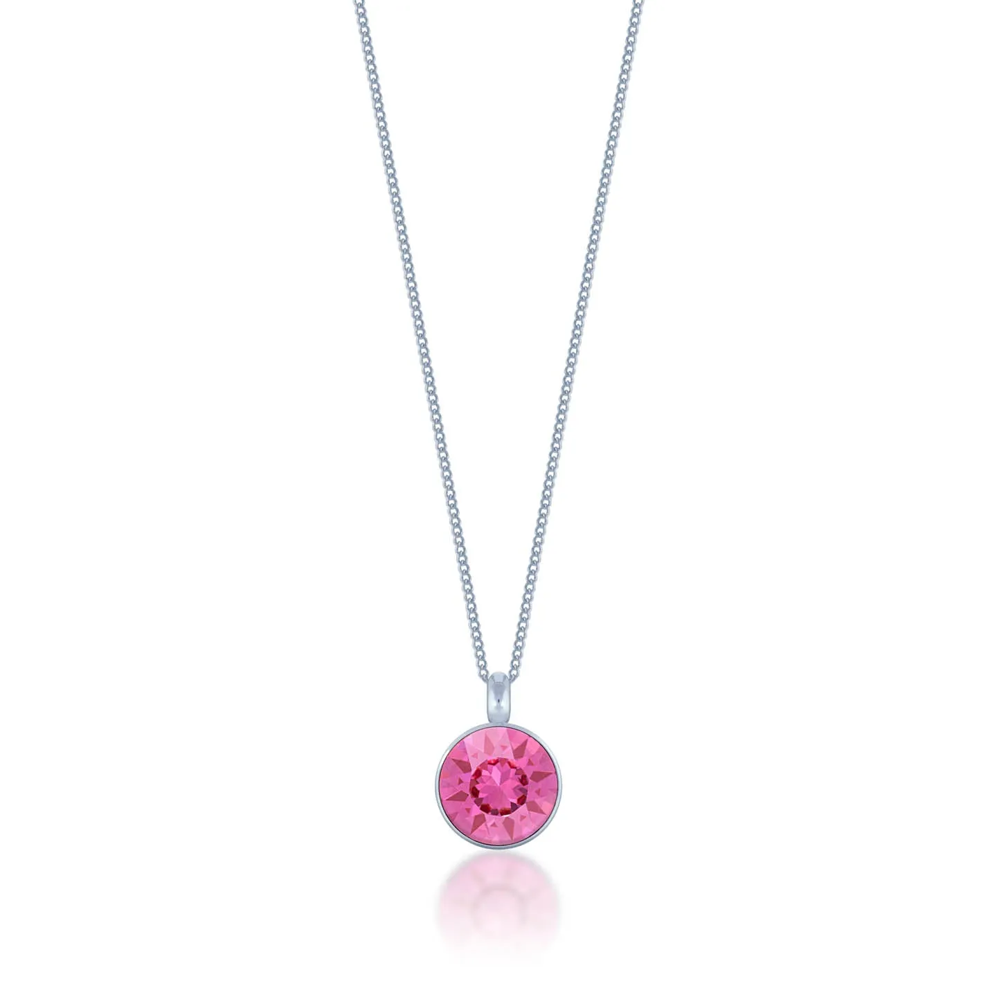 Bella Pendant Necklace with Pink Rose Round Crystals from Swarovski Silver Toned Rhodium Plated
