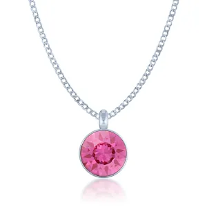 Bella Pendant Necklace with Pink Rose Round Crystals from Swarovski Silver Toned Rhodium Plated