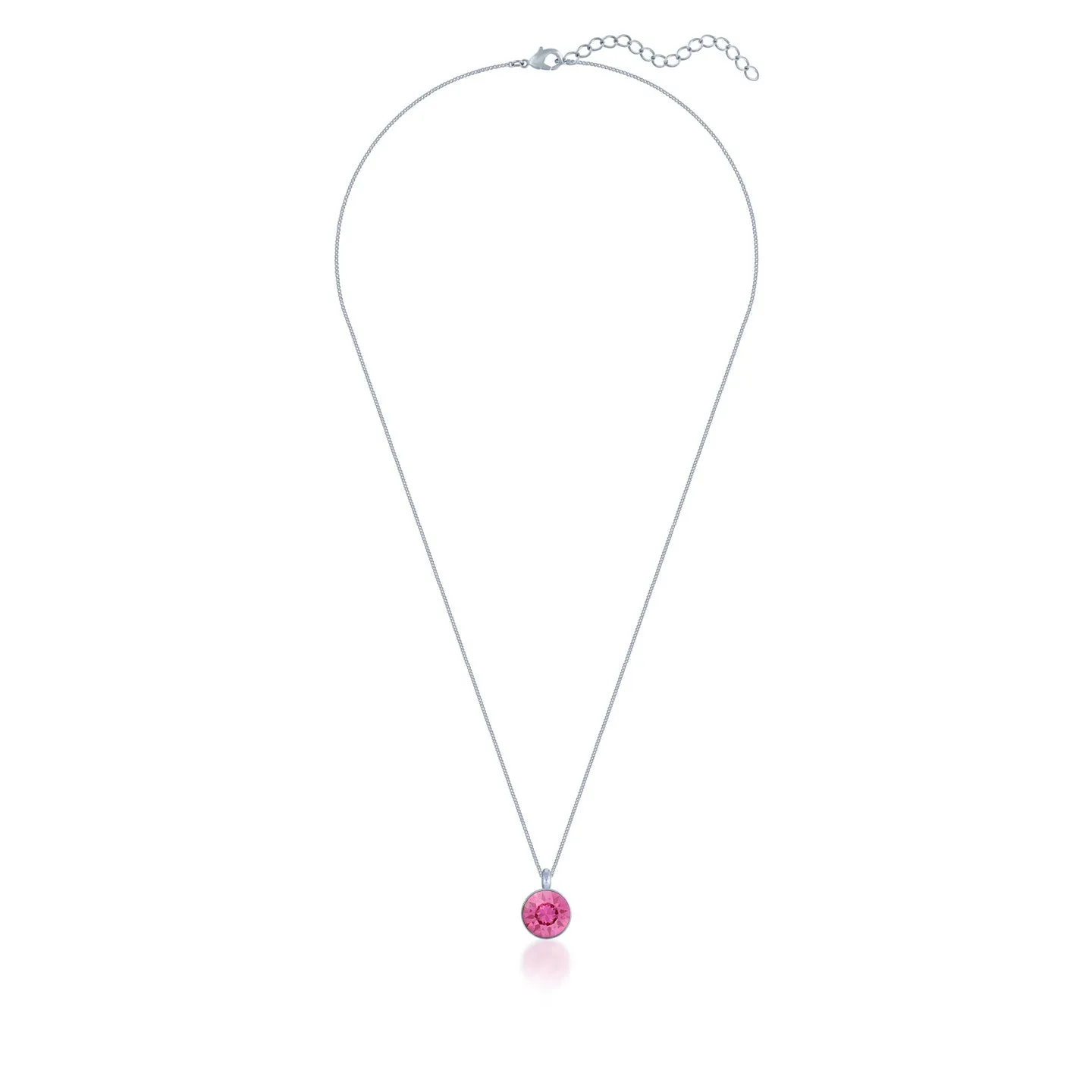 Bella Pendant Necklace with Pink Rose Round Crystals from Swarovski Silver Toned Rhodium Plated