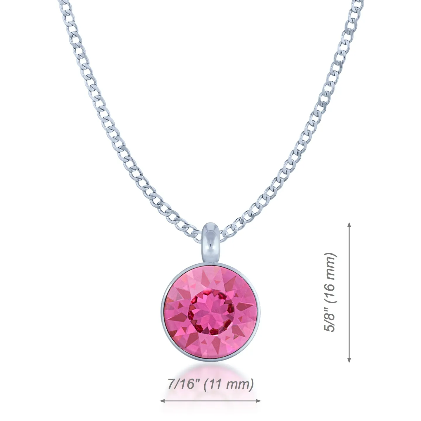 Bella Pendant Necklace with Pink Rose Round Crystals from Swarovski Silver Toned Rhodium Plated
