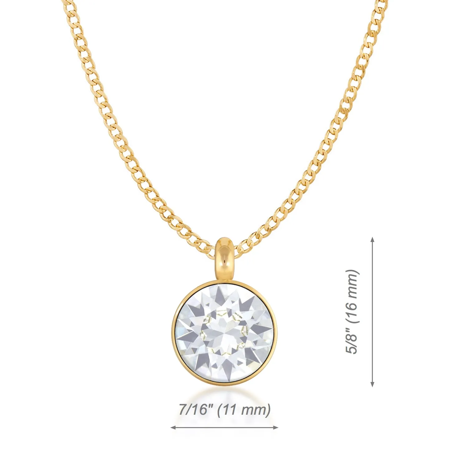 Bella Pendant Necklace with White Clear Round Crystals from Swarovski Gold Plated