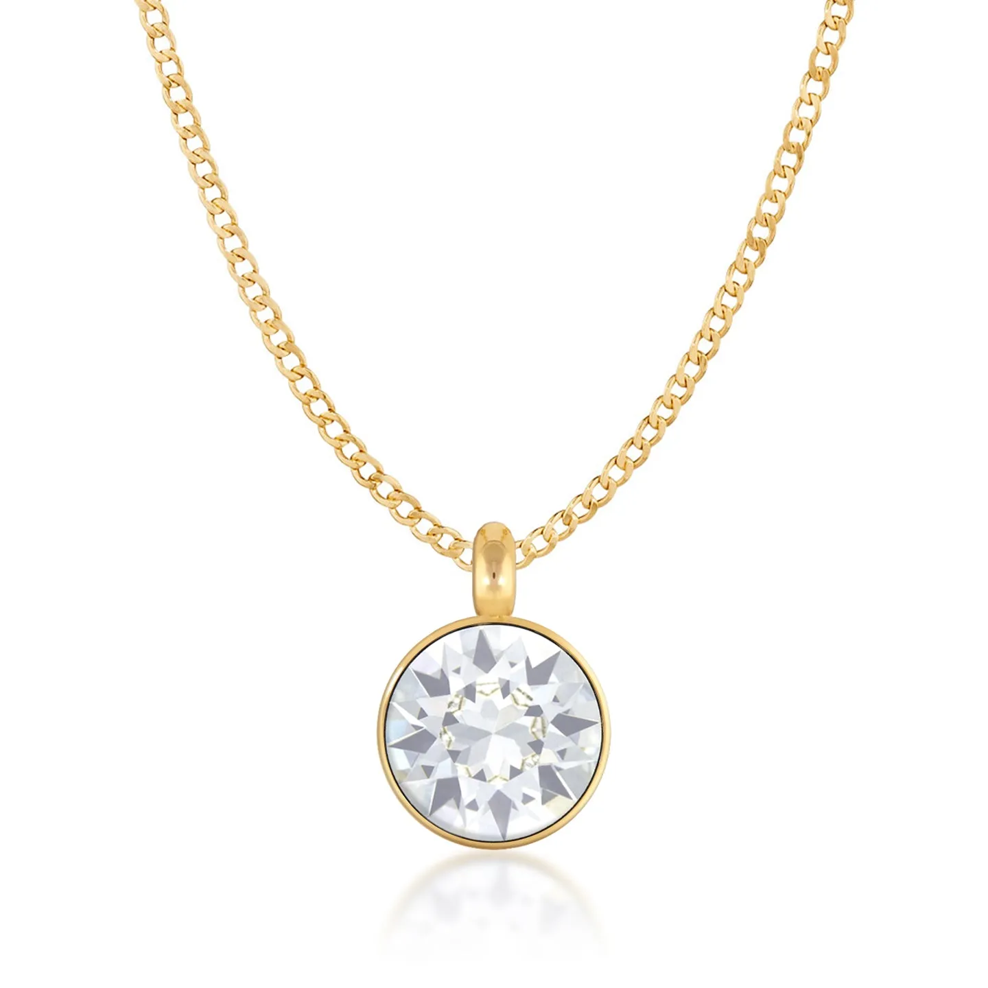 Bella Pendant Necklace with White Clear Round Crystals from Swarovski Gold Plated