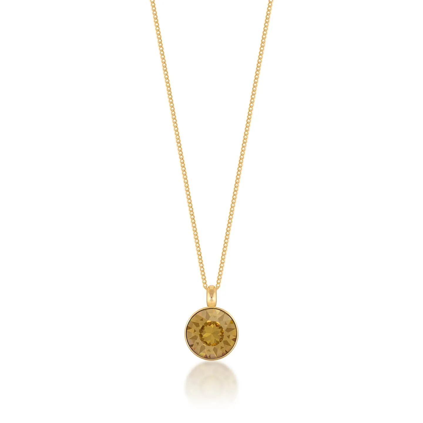 Bella Pendant Necklace with Yellow Brown Light Topaz Round Crystals from Swarovski Gold Plated