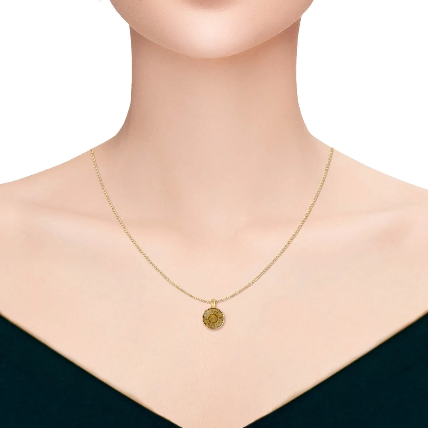 Bella Pendant Necklace with Yellow Brown Light Topaz Round Crystals from Swarovski Gold Plated