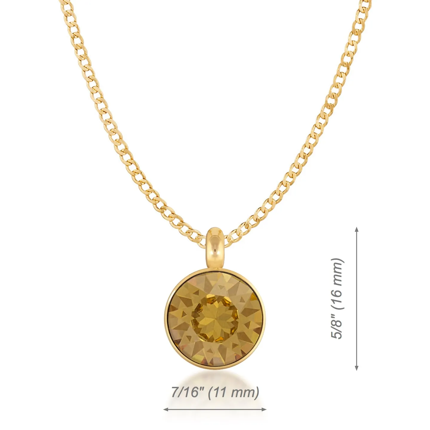 Bella Pendant Necklace with Yellow Brown Light Topaz Round Crystals from Swarovski Gold Plated