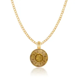 Bella Pendant Necklace with Yellow Brown Light Topaz Round Crystals from Swarovski Gold Plated