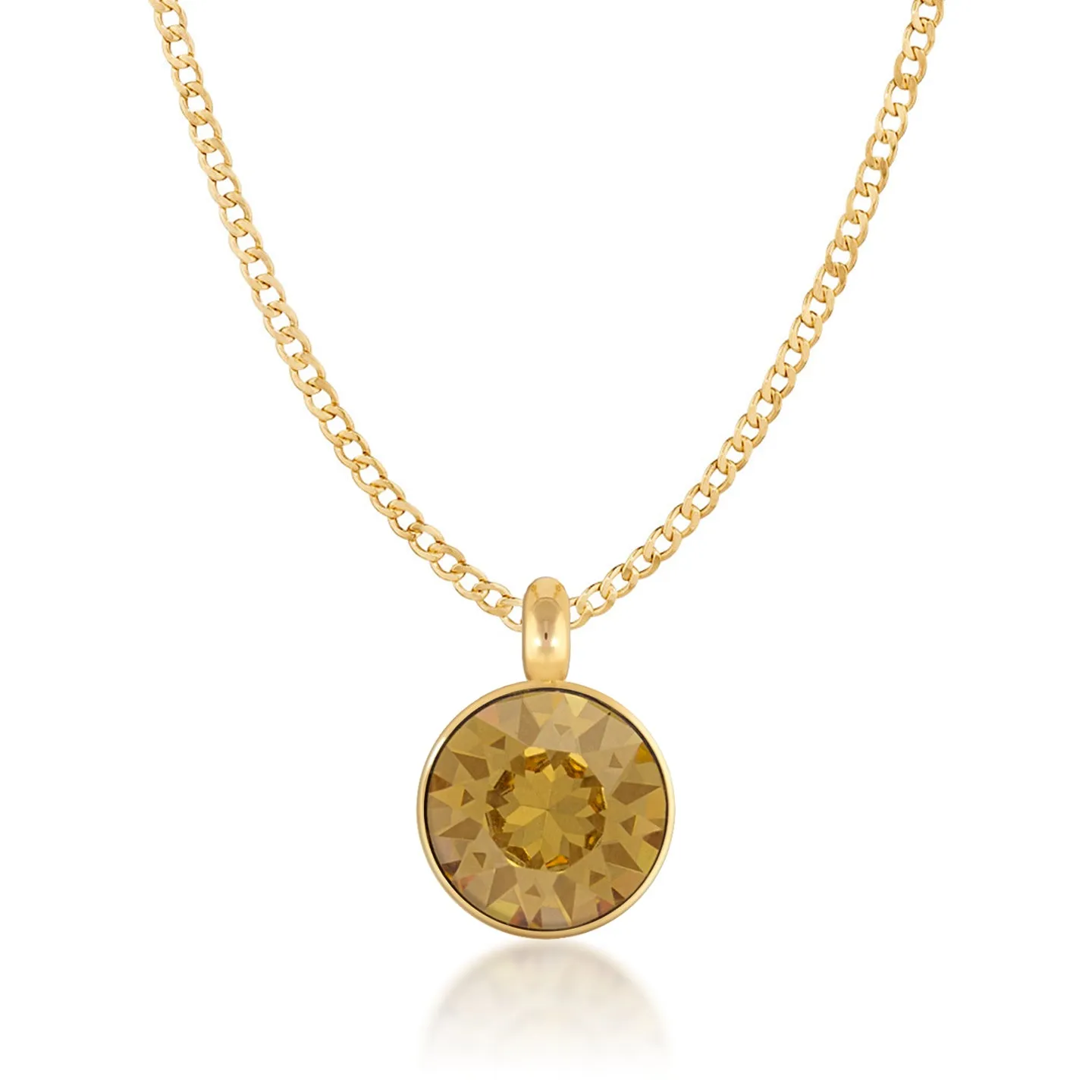 Bella Pendant Necklace with Yellow Brown Light Topaz Round Crystals from Swarovski Gold Plated