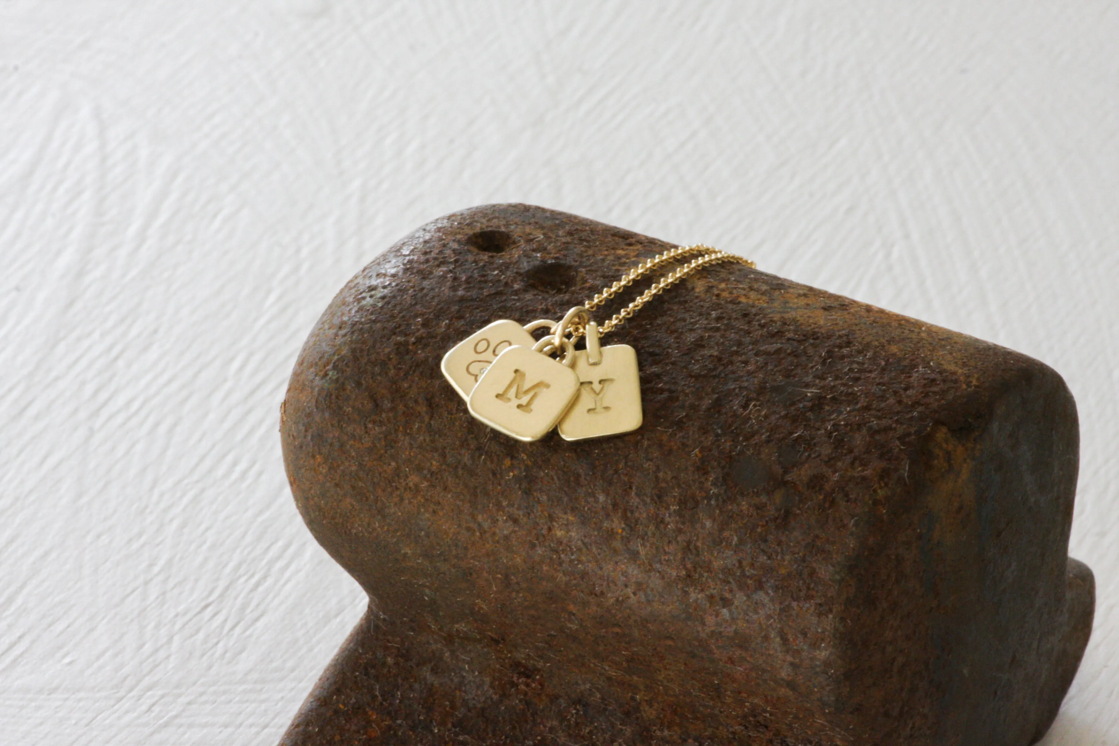 Big "Tamar" Pendant - Solid Gold 3 Charms 2 Initials 1 Diamond