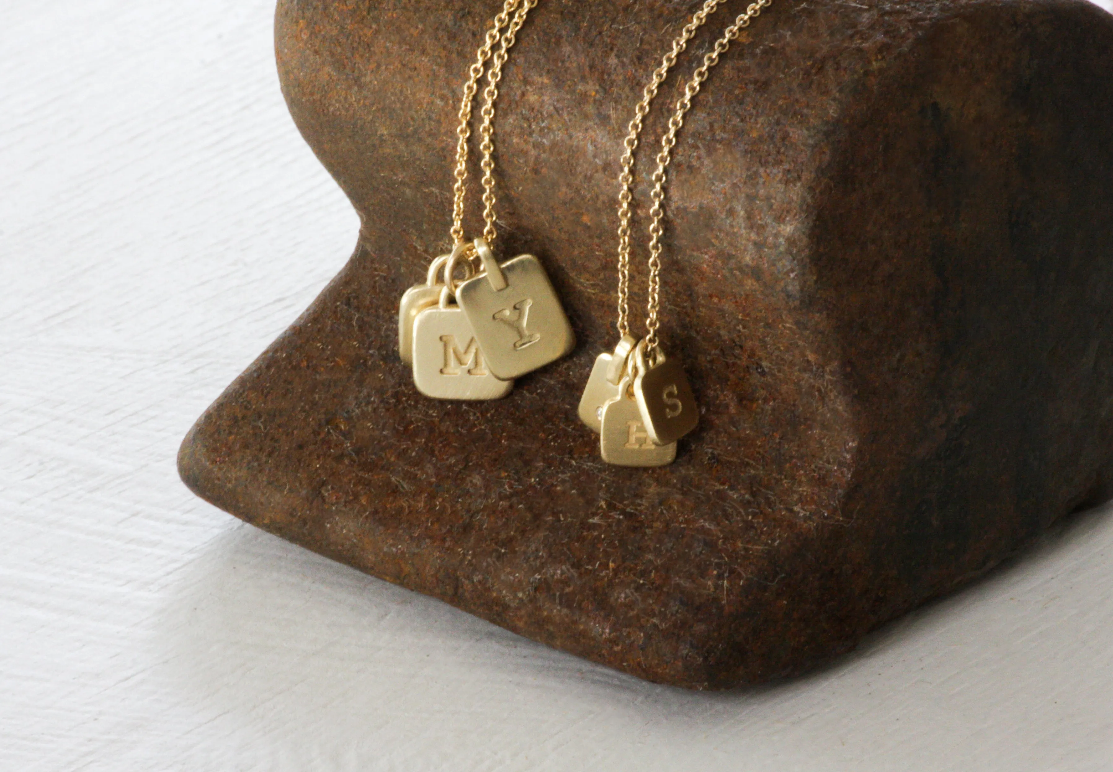 Big "Tamar" Pendant - Solid Gold 3 Charms 2 Initials 1 Diamond