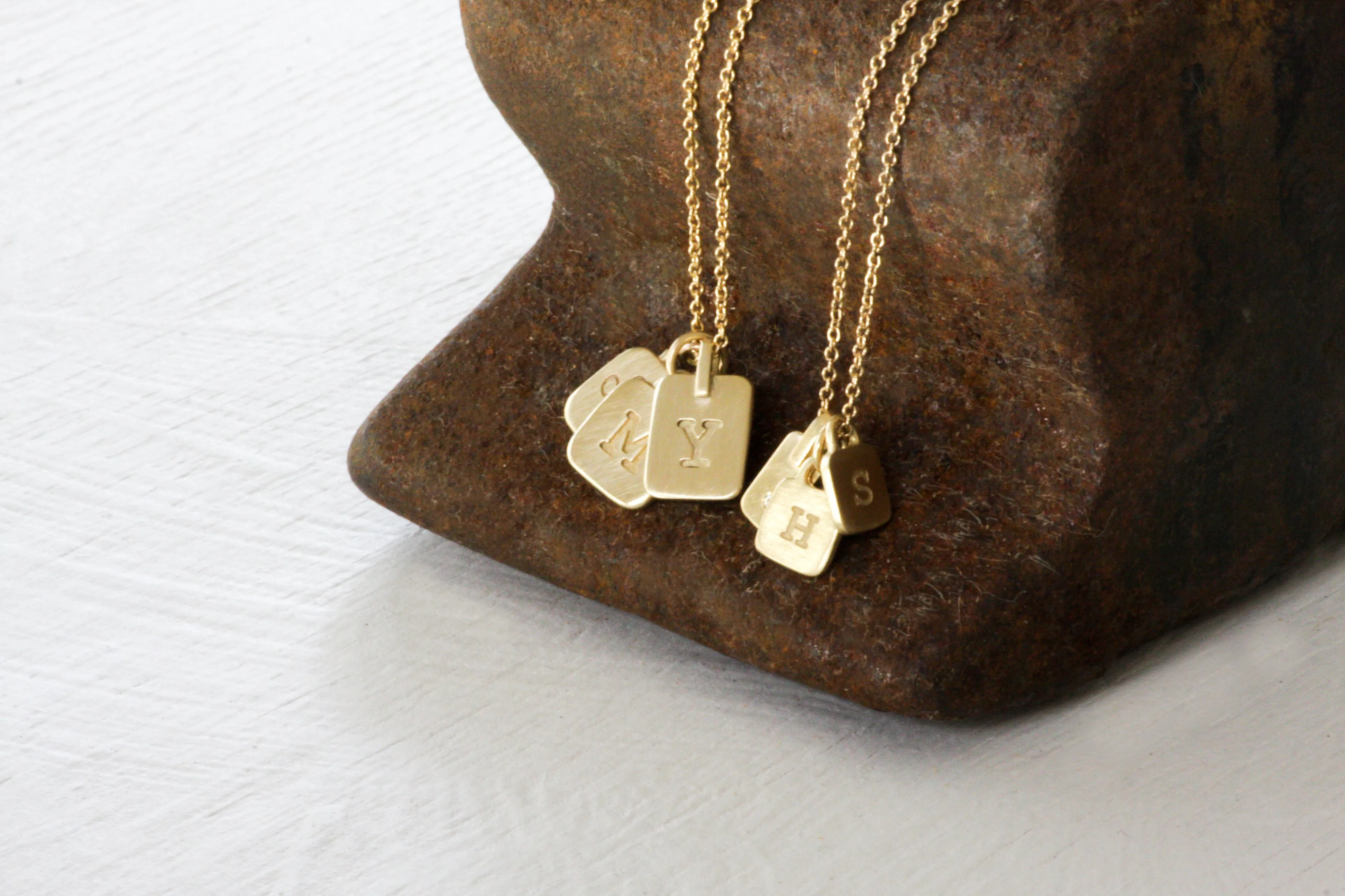 Big "Tamar" Pendant - Solid Gold 3 Charms 2 Initials 1 Diamond