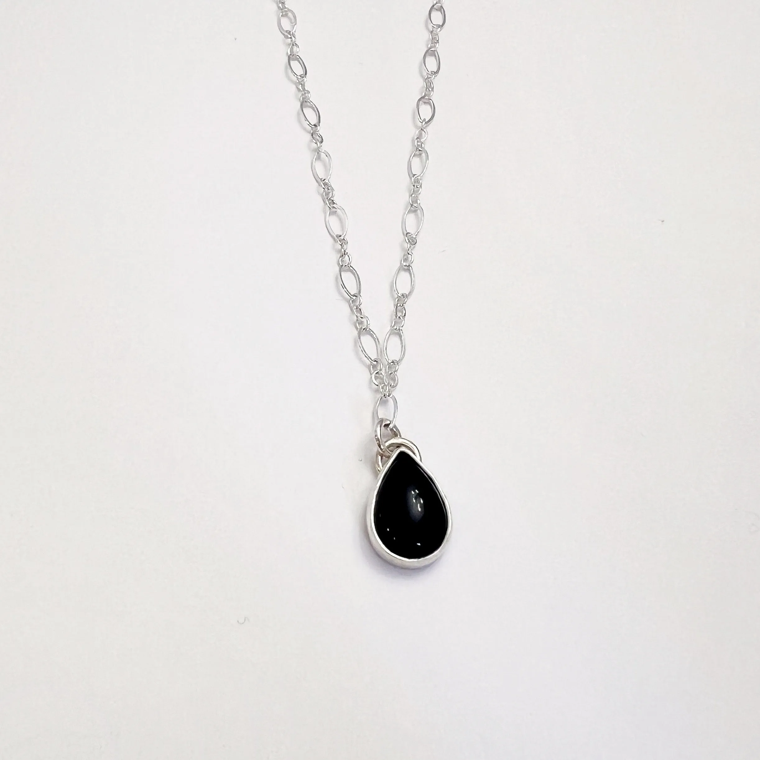 Black Onyx Teardrop Necklace in Sterling Silver