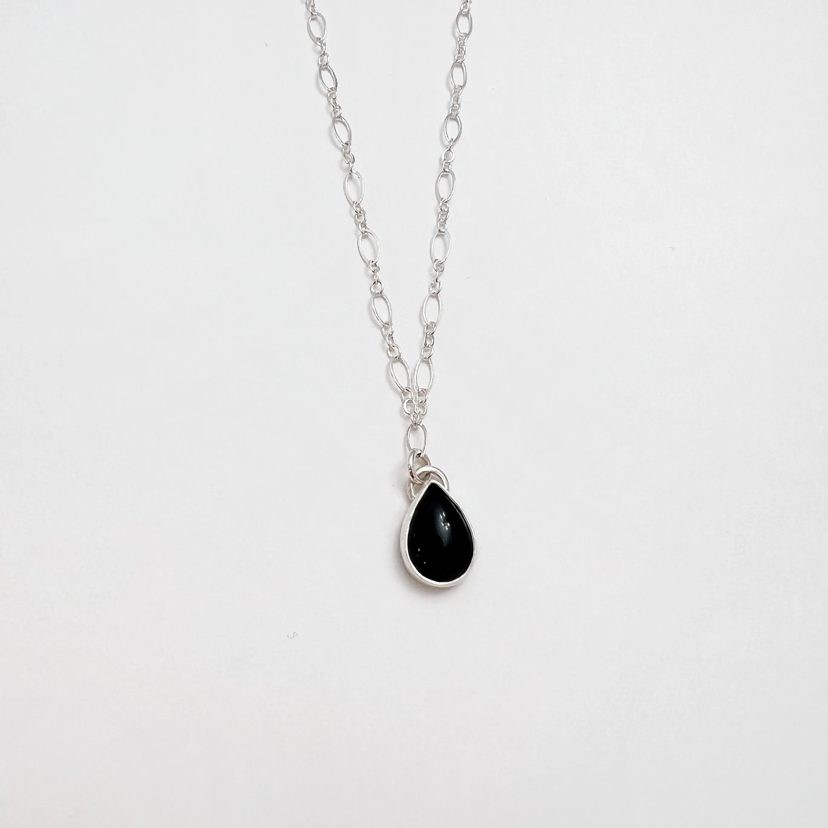 Black Onyx Teardrop Necklace in Sterling Silver