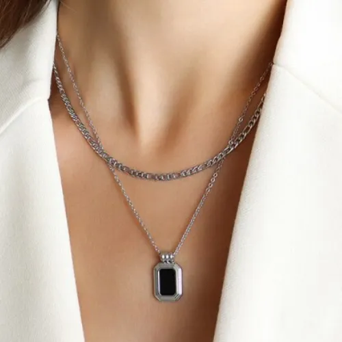 Black stone Double stacking necklace