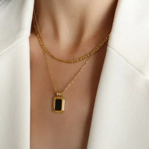 Black stone Double stacking necklace