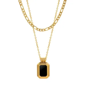 Black stone Double stacking necklace