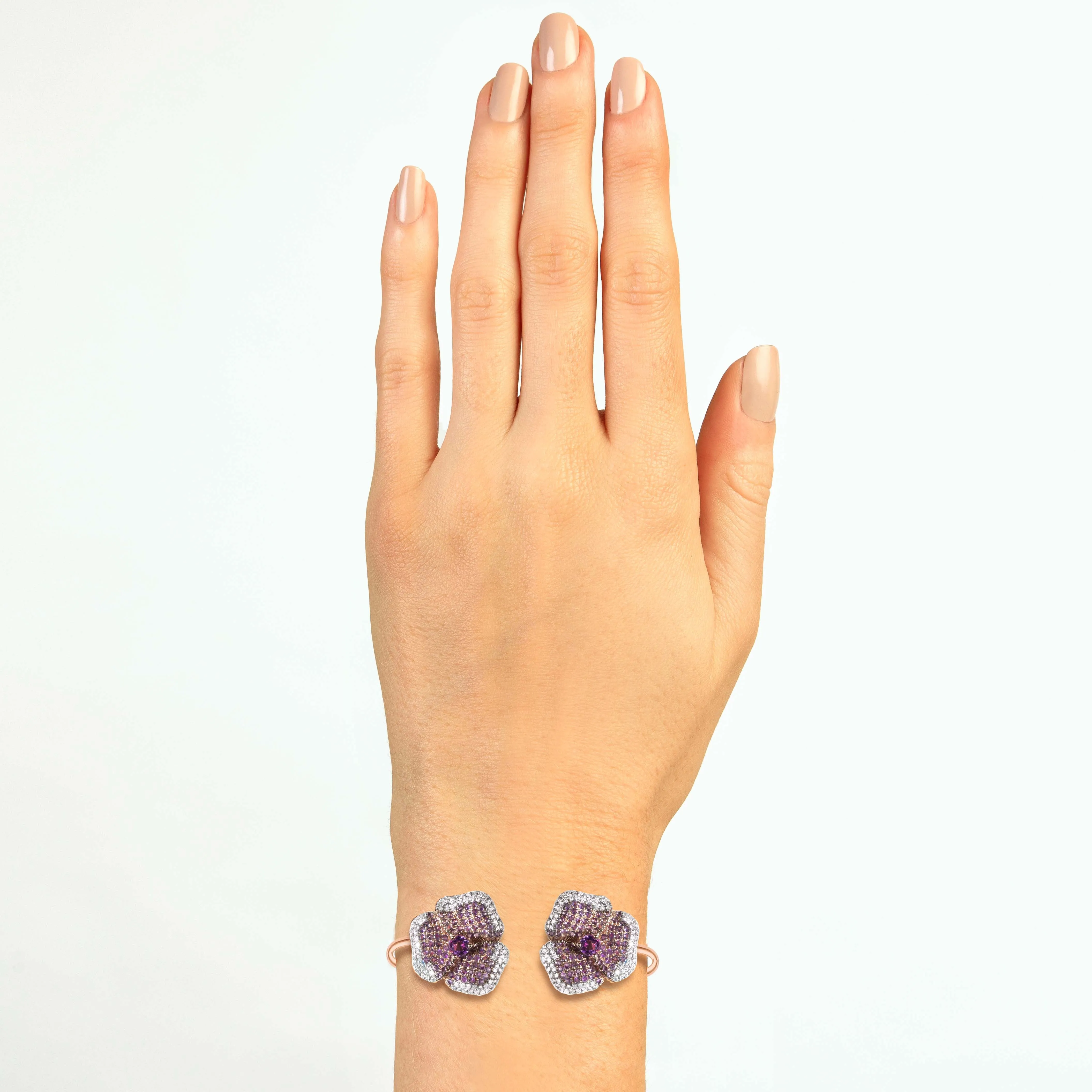 Bloom Medium Flower Amethyst Bangle in Rose Gold