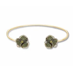 Bloom Small Flower Green Diamond Yellow Sapphire Bangle in Yellow Gold