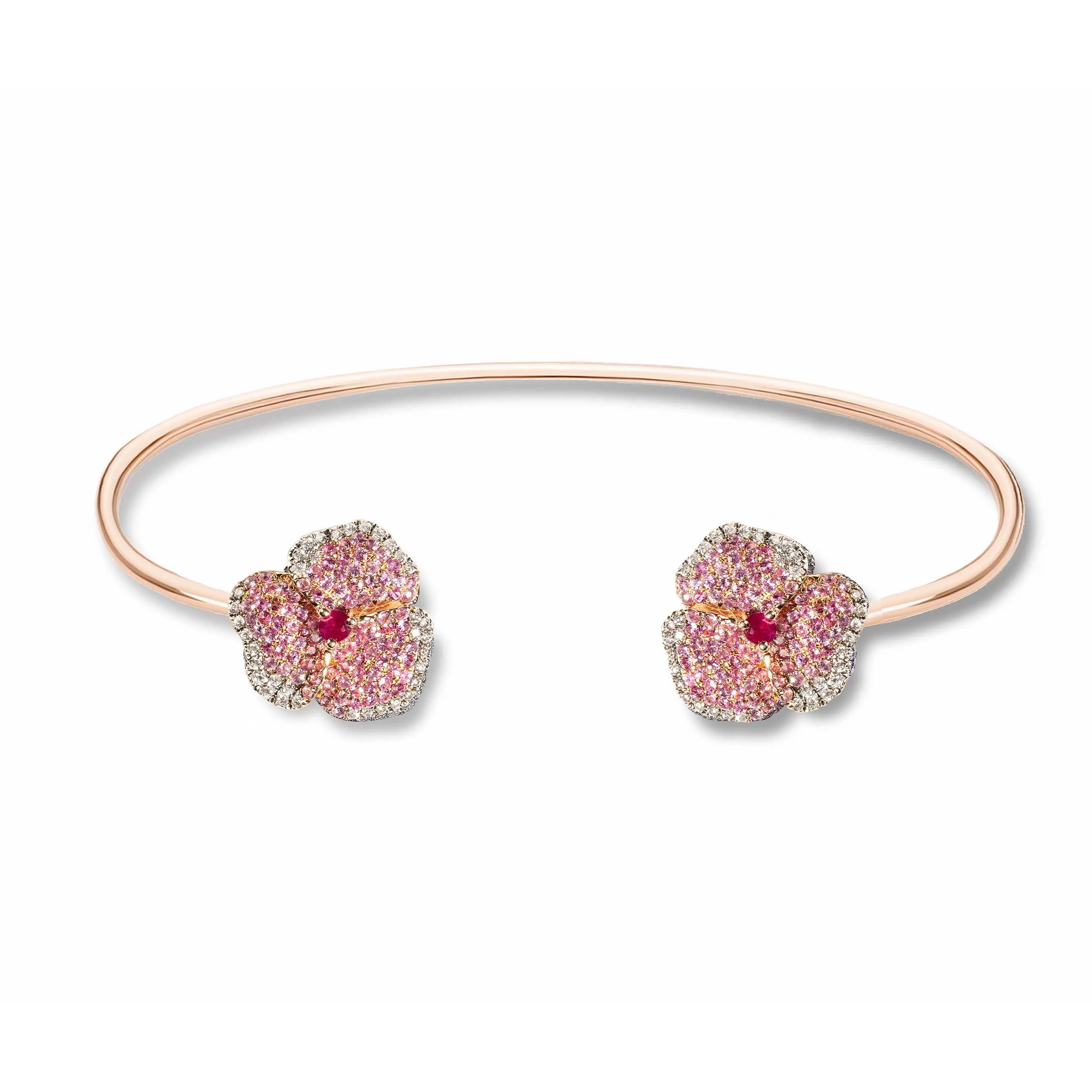 Bloom Small Flower Light Pink Sapphire Bangle in Rose Gold