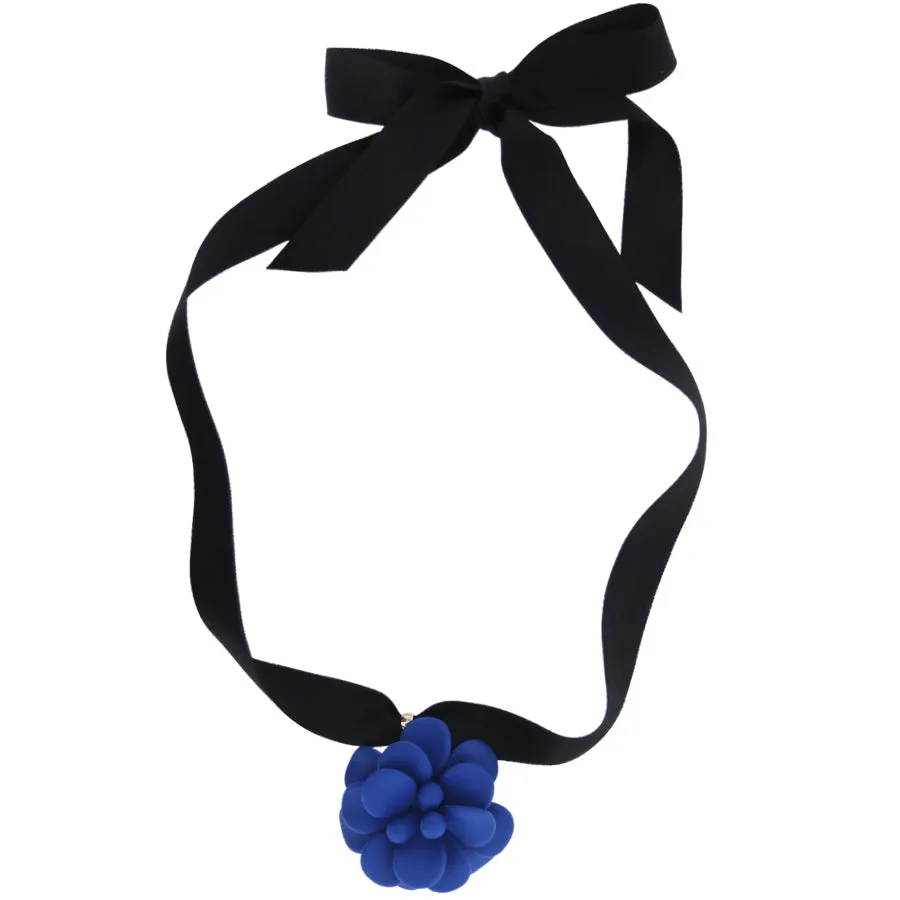 Blue Capri Hibiscus Retro Dangle Choker Necklace