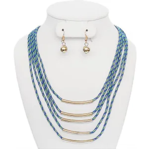 Blue Layered Thread Necklace Set