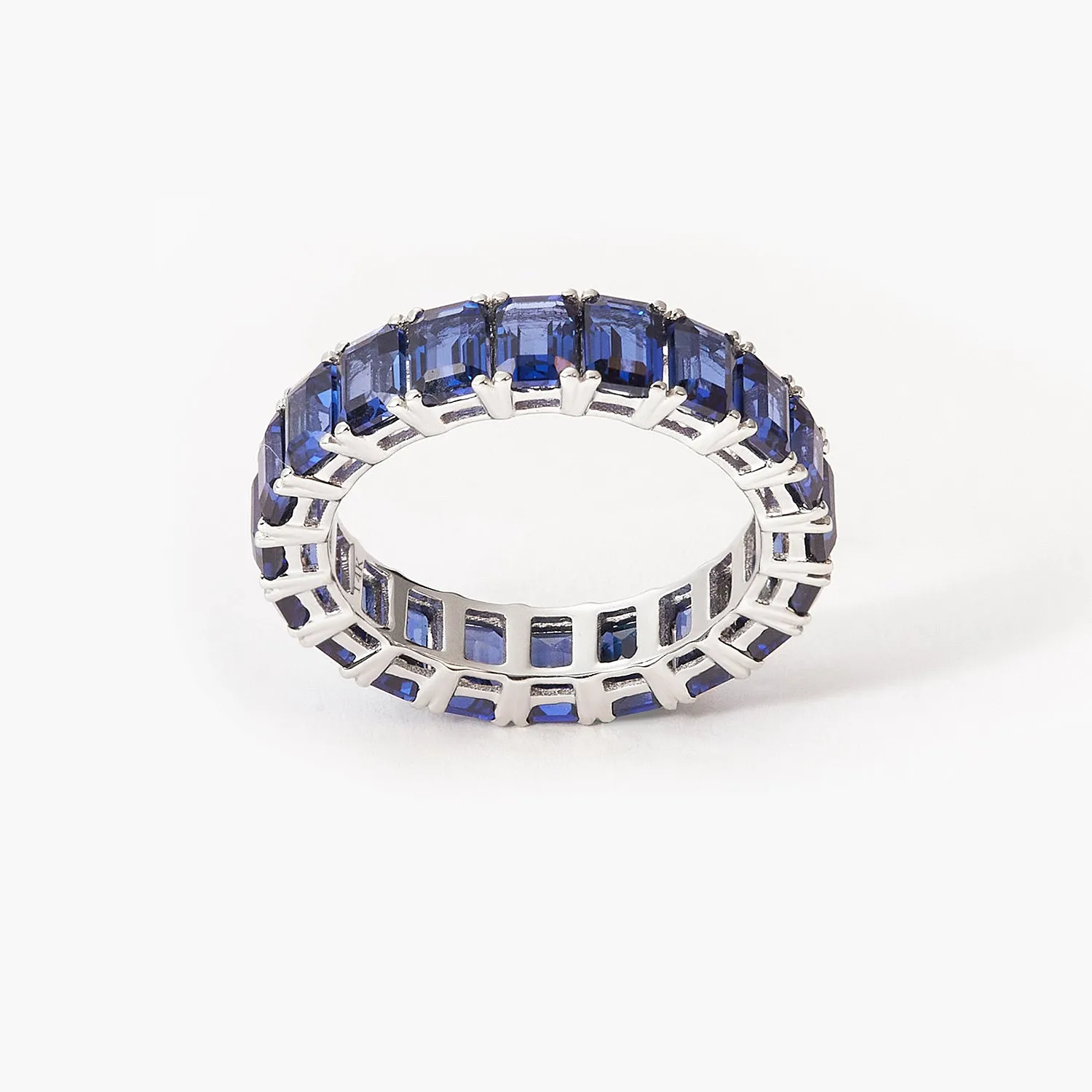 Blue Sapphire Emerald Wedding Ring Cut Fully Timeless