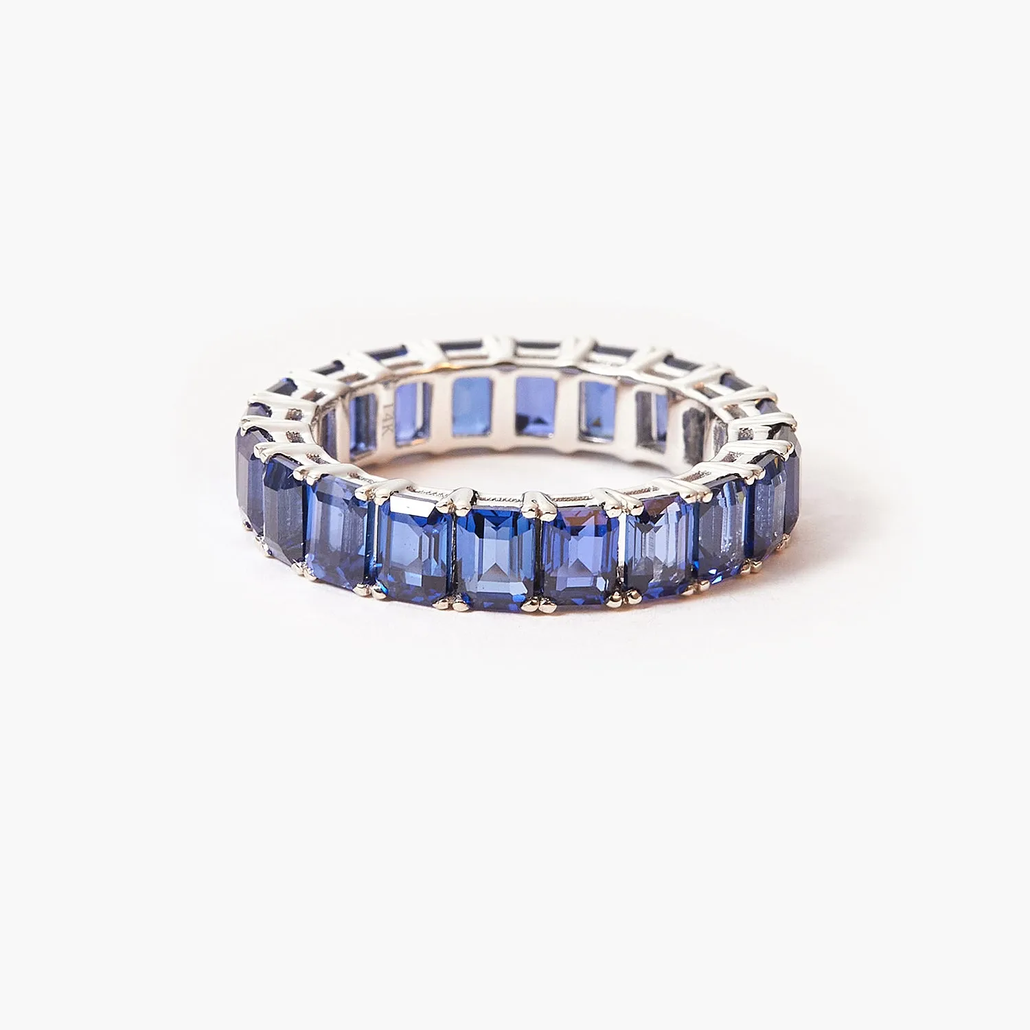 Blue Sapphire Emerald Wedding Ring Cut Fully Timeless