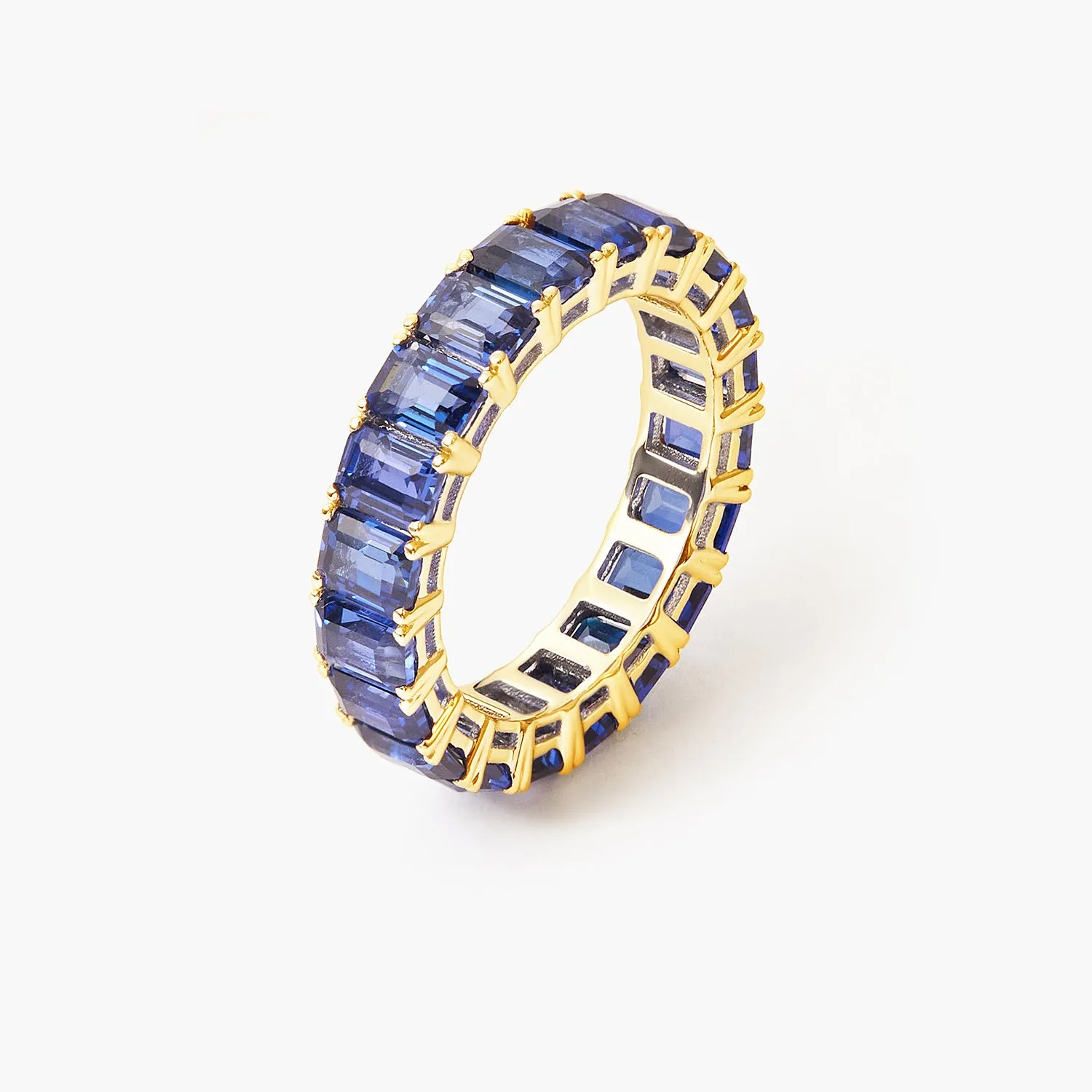 Blue Sapphire Emerald Wedding Ring Cut Fully Timeless