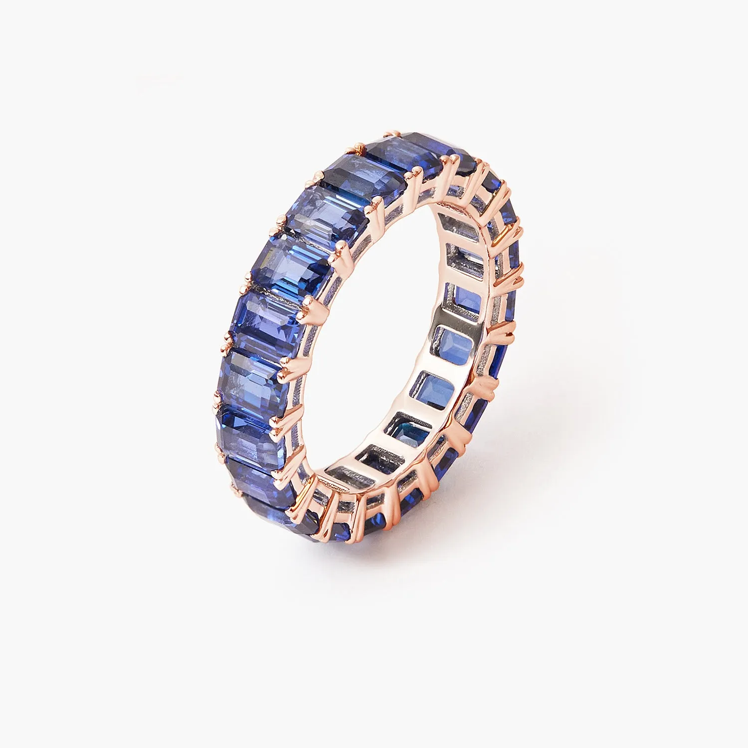 Blue Sapphire Emerald Wedding Ring Cut Fully Timeless