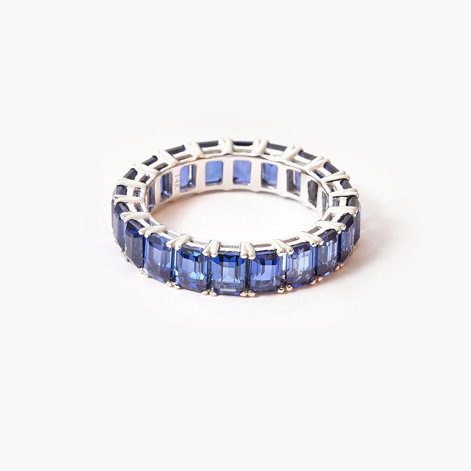 Blue Sapphire Emerald Wedding Ring Cut Fully Timeless