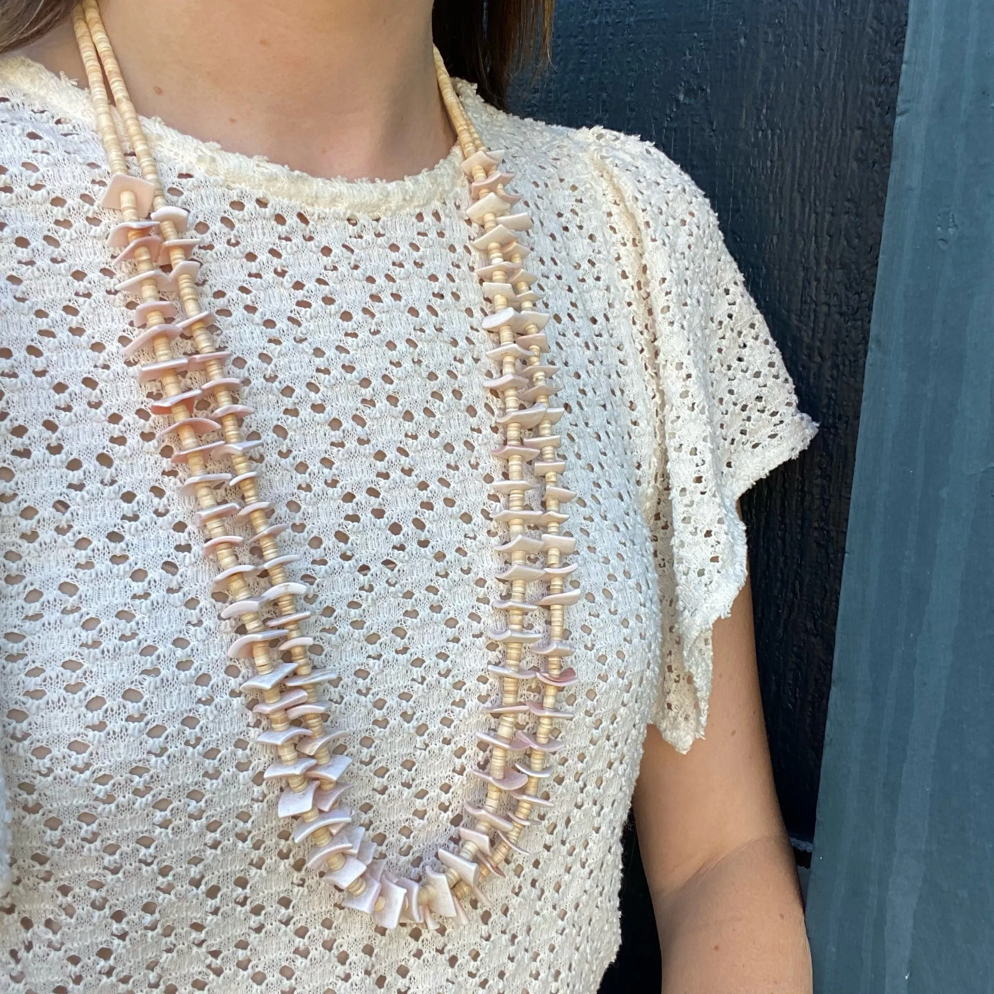 Blushing Pink Shell & Heishi Bead Necklace