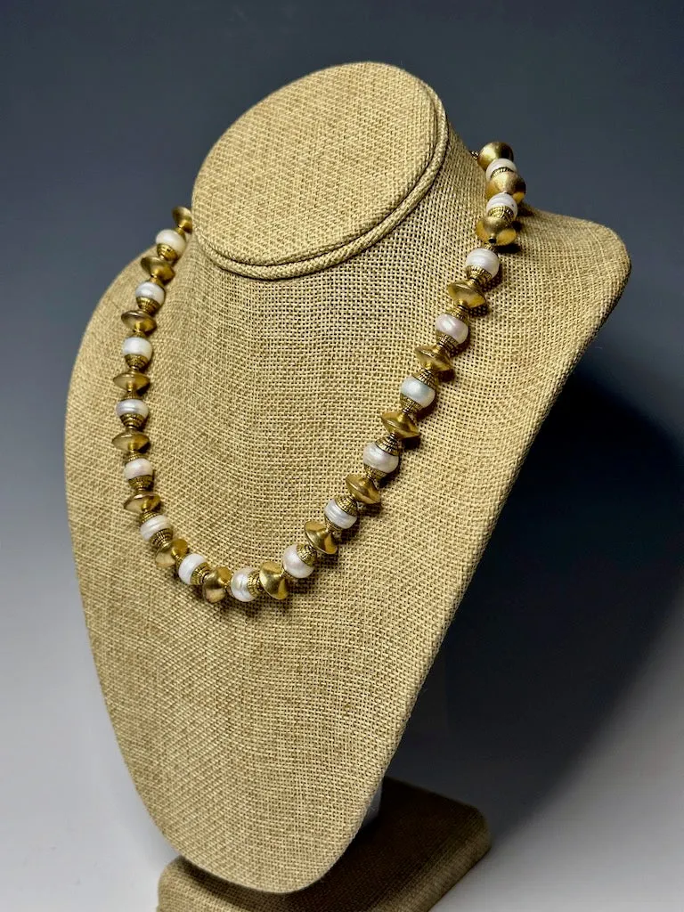 BRASS AND NEPAL FRESH WATER PEARL NECKLACE  LCN524