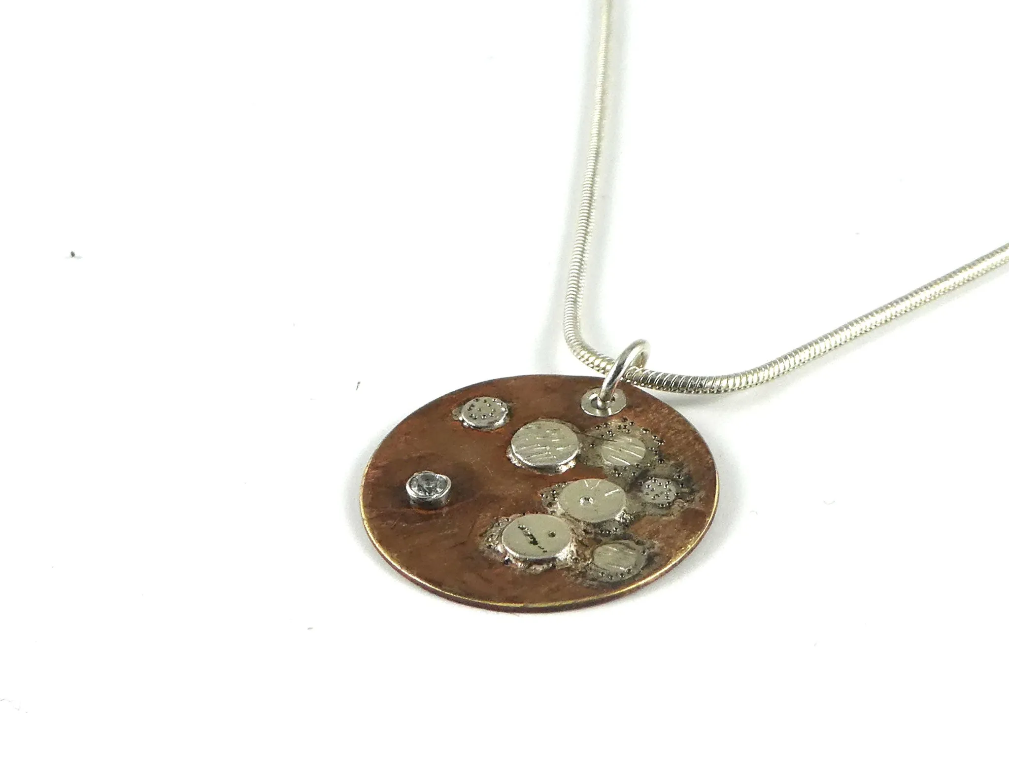 Bronze and Silver Disk Textured Necklace "From the Earth"