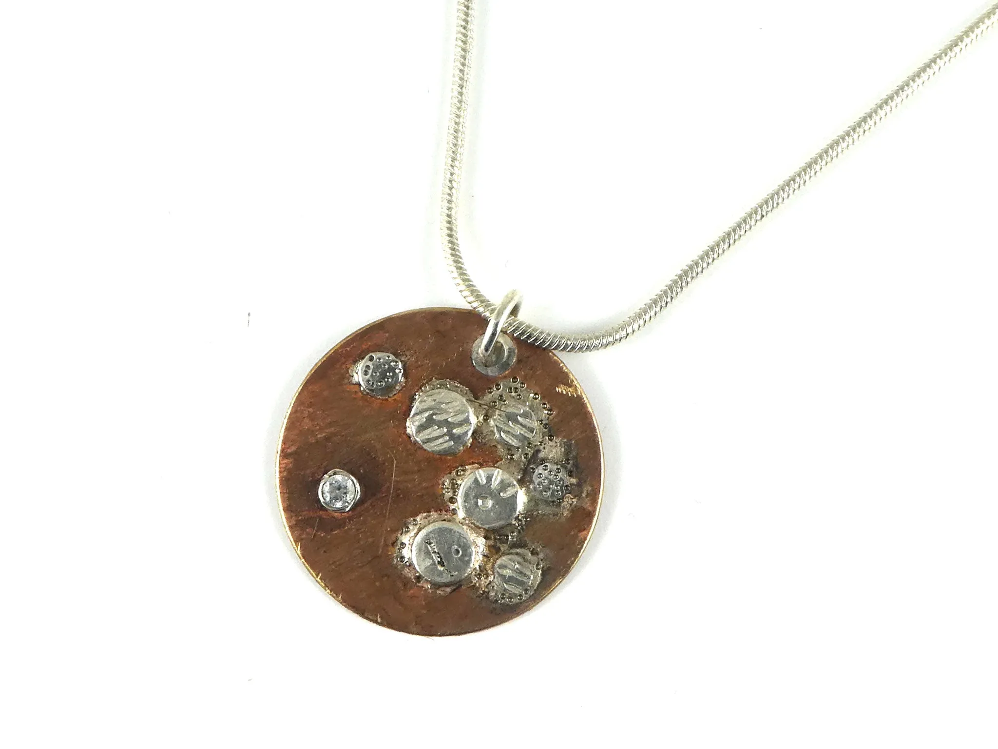 Bronze and Silver Disk Textured Necklace "From the Earth"