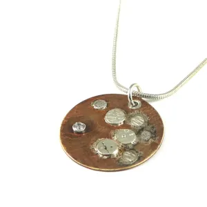 Bronze and Silver Disk Textured Necklace "From the Earth"