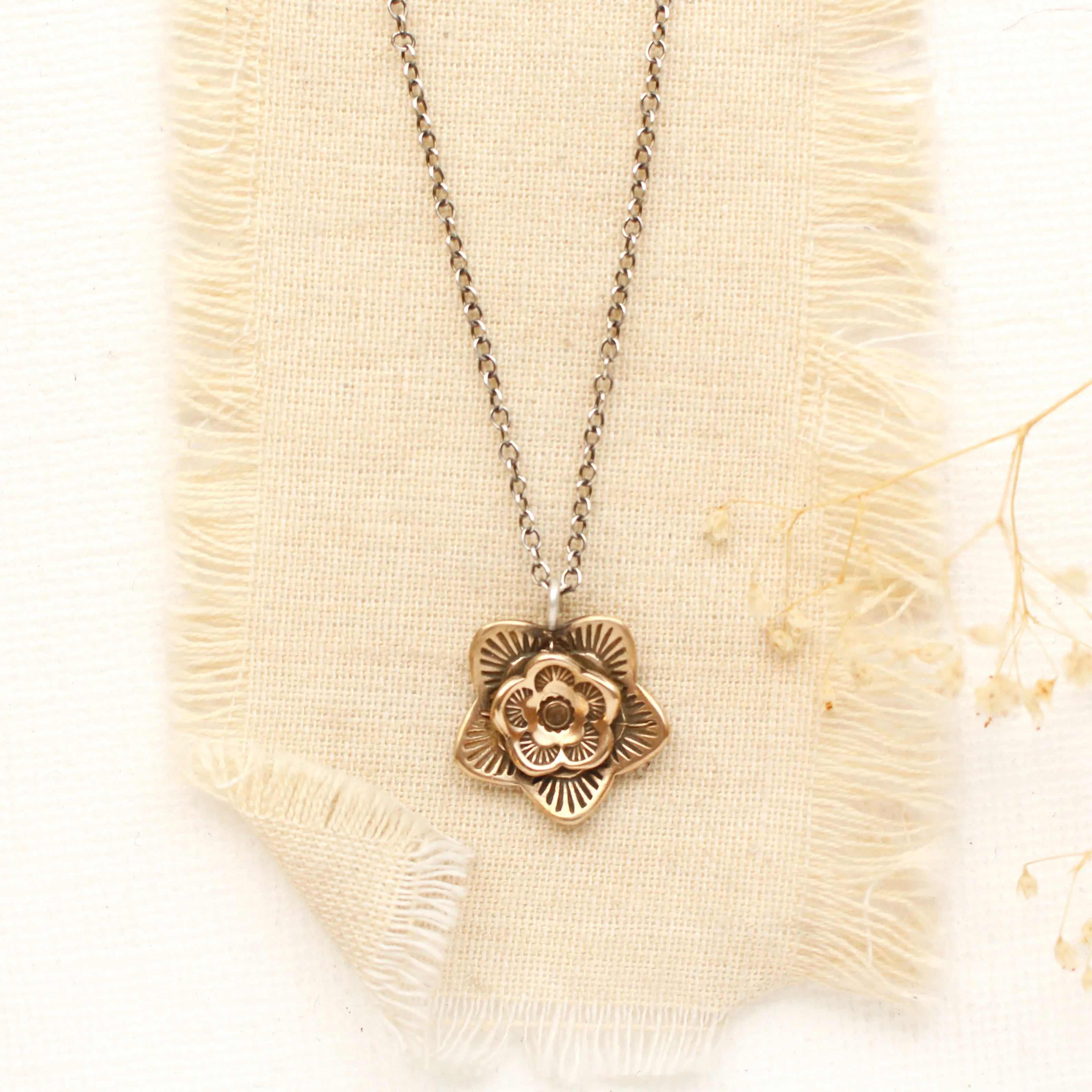 Bronze Layered Cactus Flower Necklace