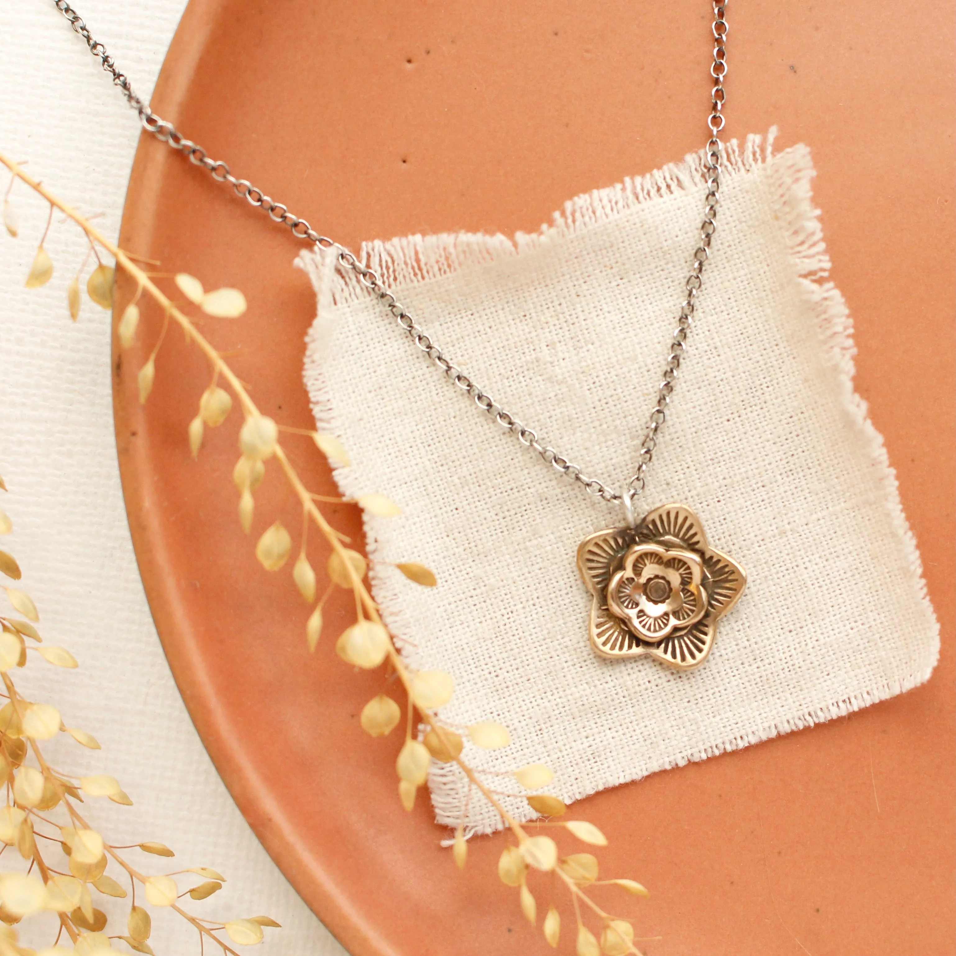Bronze Layered Cactus Flower Necklace