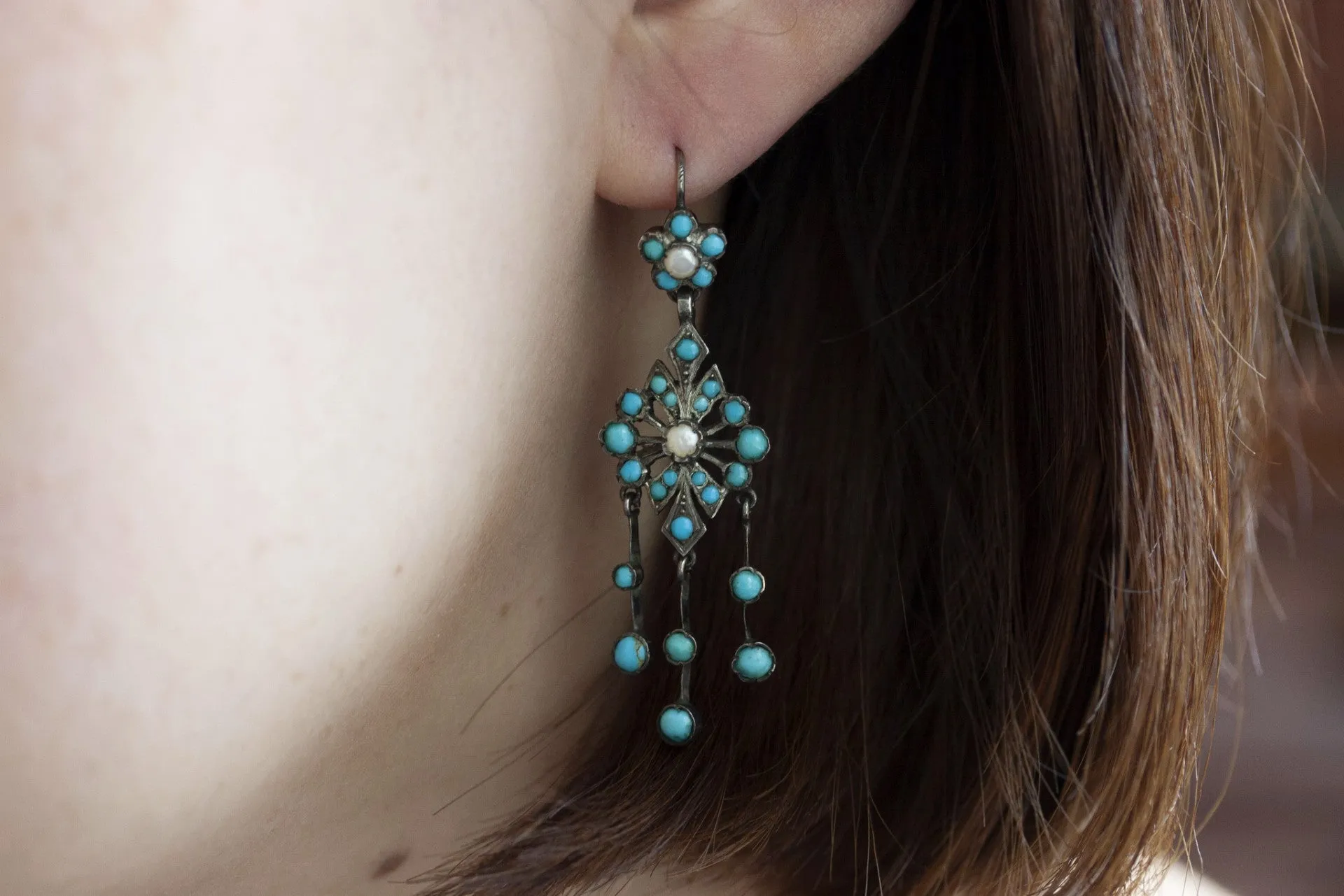C.1860. Turquoise Chandelier Earrings