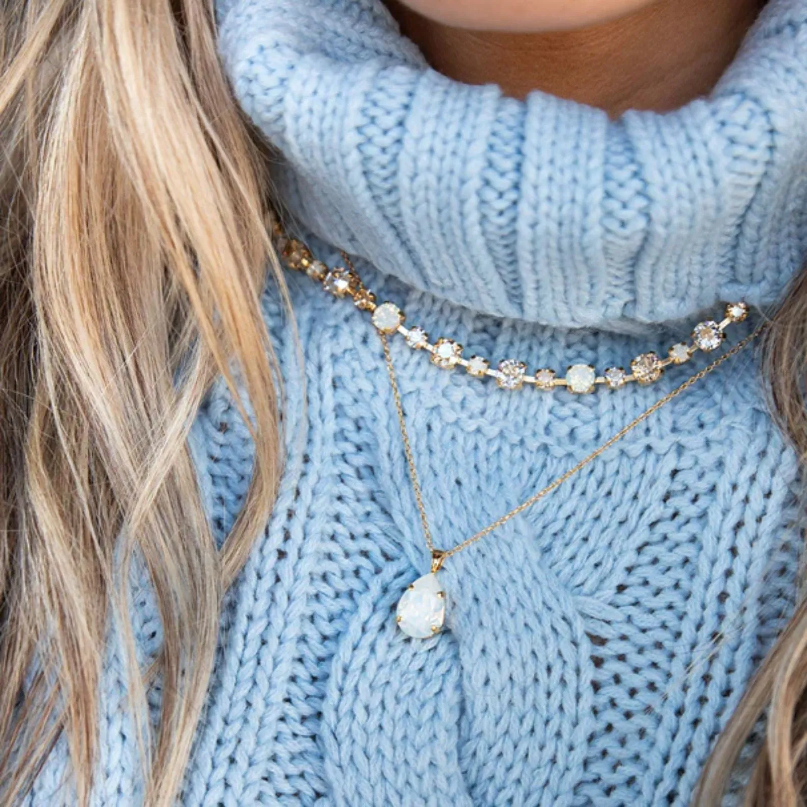 Caroline Svedbom Gold Mini Drop Necklace - White Opal