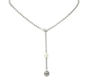 Cartier 2001 Diamond Cultured Pearl 18 Karat White Gold Lariat Drop Necklace